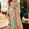 Engrossing Pista Digital Printed Soft Silk Saree With Entrancing Blouse Piece