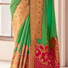 Fugacious Dark Green Soft Banarasi Silk Saree With Opulent Blouse Piece
