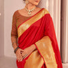 Most Stunning Red Soft Banarasi Silk Saree With Embrocation Blouse Piece