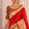 Most Stunning Red Soft Banarasi Silk Saree With Embrocation Blouse Piece