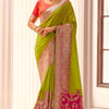 Gorgeous Green Soft Banarasi Silk Saree With Sempiternal Blouse Piece