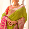 Gorgeous Green Soft Banarasi Silk Saree With Sempiternal Blouse Piece