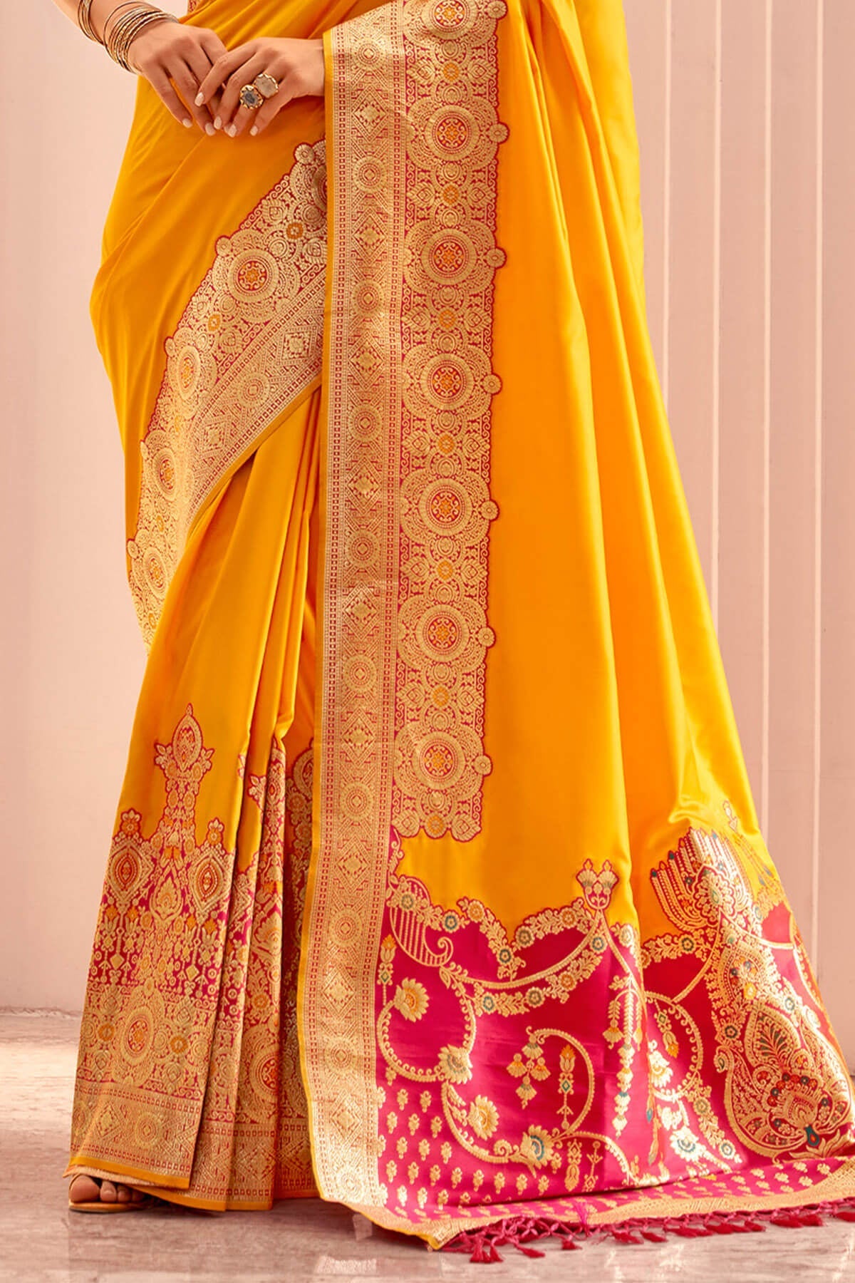 Susurrous Yellow Soft Banarasi Silk Saree With Surreptitious Blouse Piece