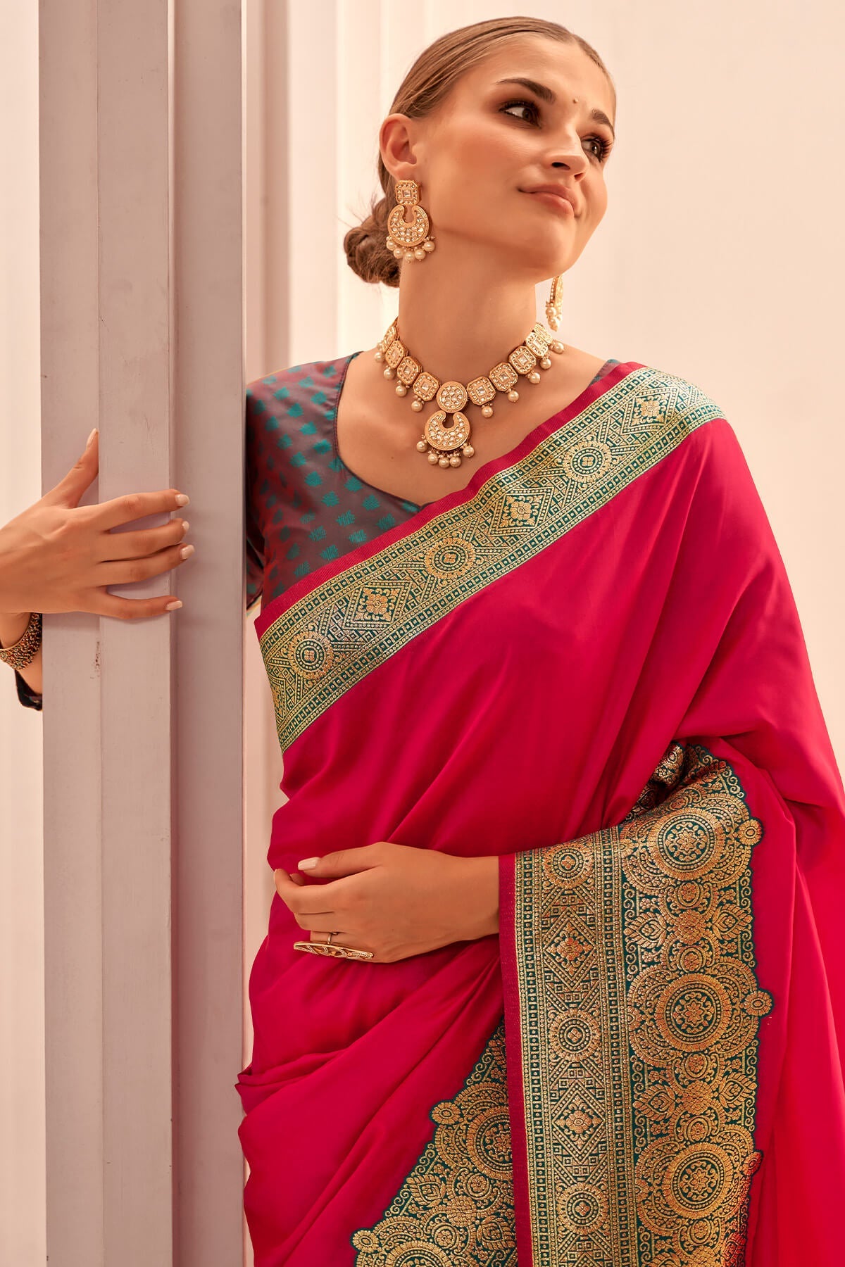 Outstanding Dark Pink Soft Banarasi Silk Saree With Desultory Blouse Piece