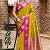 Classy Mustard Banarasi Satin Silk Saree With Unequalled Blouse