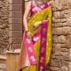 Classy Mustard Banarasi Satin Silk Saree With Unequalled Blouse