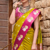 Classy Mustard Banarasi Satin Silk Saree With Unequalled Blouse