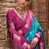 Beautiful Firozi Banarasi Satin Silk Saree With Whimsical Blouse