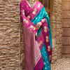 Beautiful Firozi Banarasi Satin Silk Saree With Whimsical Blouse
