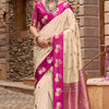 Profuse Beige Banarasi Satin Silk Saree With Admirable Blouse
