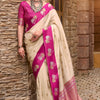 Profuse Beige Banarasi Satin Silk Saree With Admirable Blouse