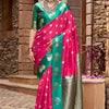 Ornate Dark Pink Banarasi Satin Silk Saree With Unique Blouse