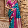Sophisticated Rama Banarasi Satin Silk Saree With Conflate Blouse