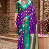 Glowing Purple Banarasi Satin Silk Saree With Glittering Blouse