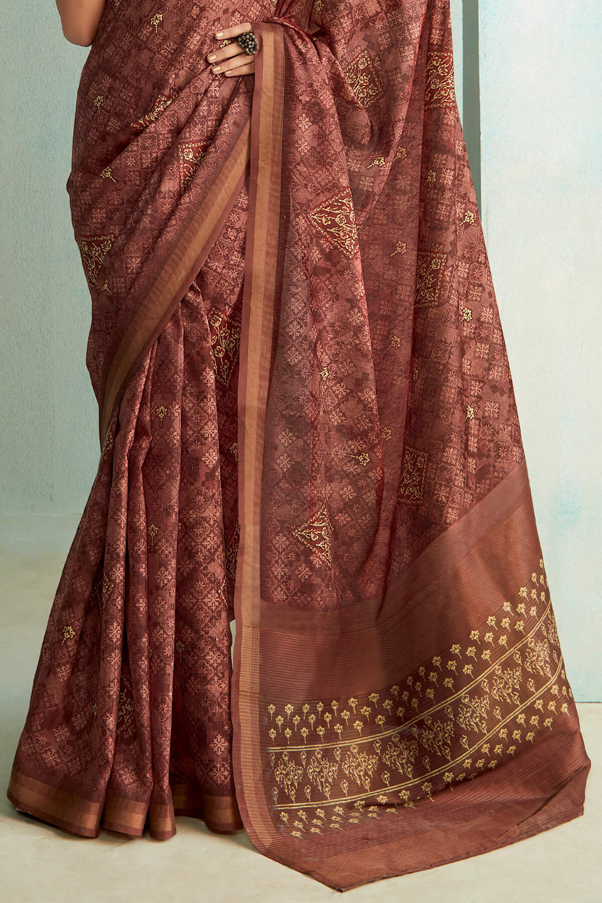 Dalliance Wine Digital Printed Soft Silk Saree With Scrumptious Blouse Piece
