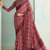 Ravishing Wine Digital Printed Soft Silk Saree With Girlish Blouse Piece