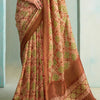 Eclat Brown Digital Printed Soft Silk Saree With Glittering Blouse Piece