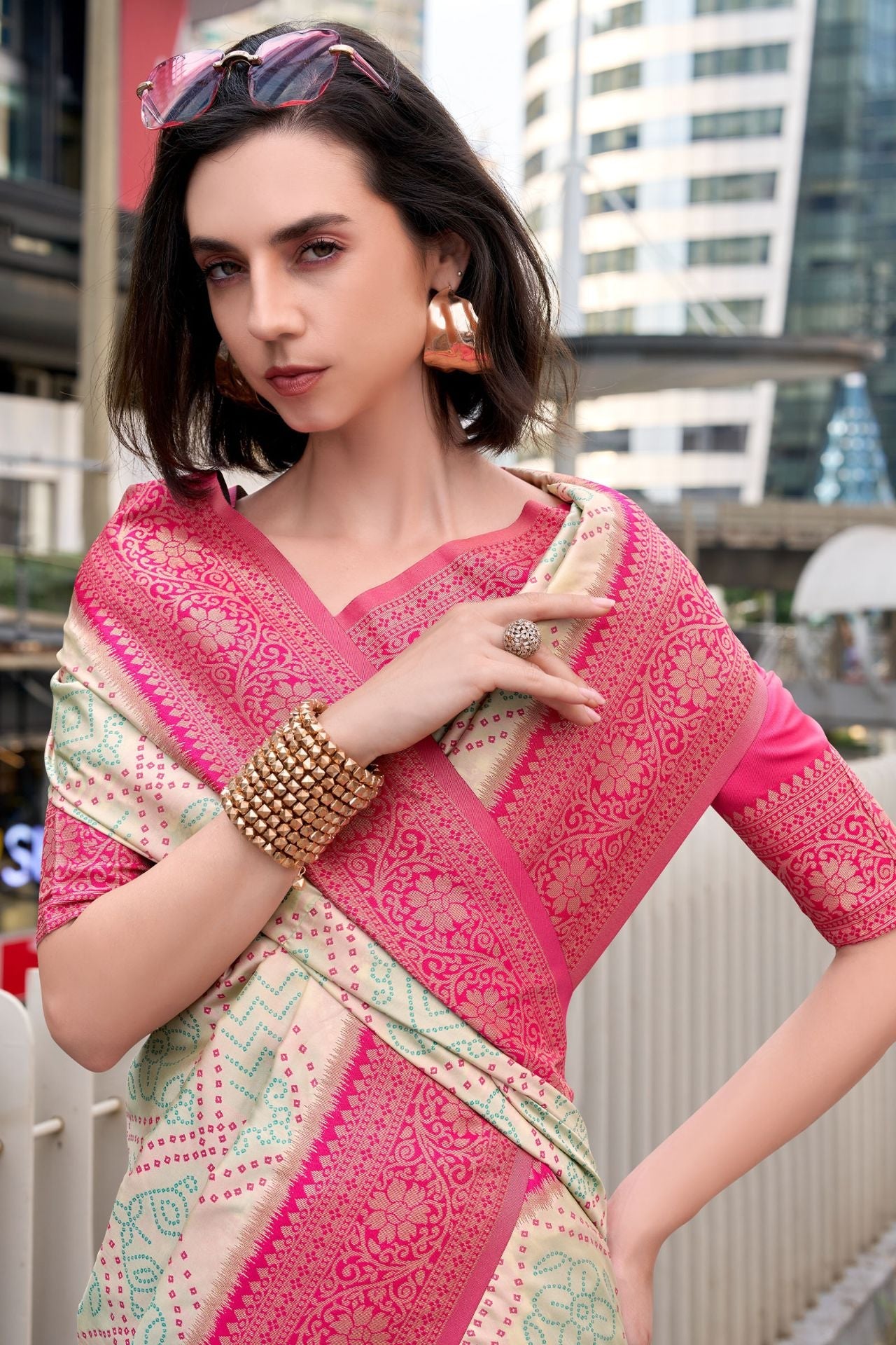 Charismatic Beige Soft Banarasi Silk Saree With Pleasurable Blouse Piece