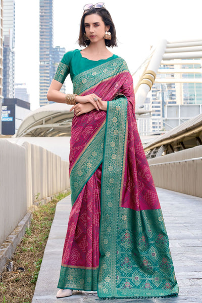 Nebula Dark Pink Soft Banarasi Silk Saree With Profuse Blouse Piece