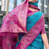 Nemesis Firozi Soft Banarasi Silk Saree With Moiety Blouse Piece