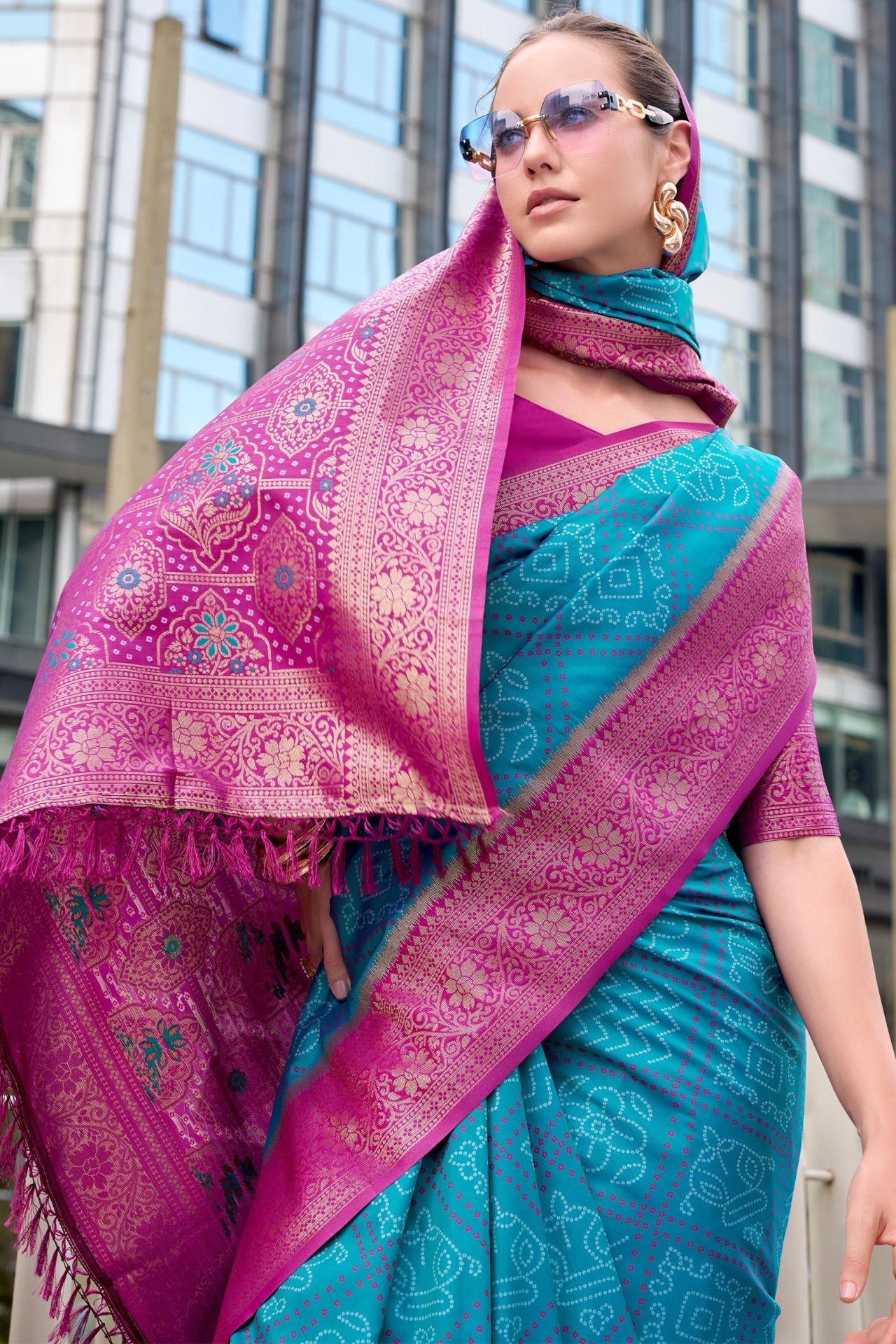 Nemesis Firozi Soft Banarasi Silk Saree With Moiety Blouse Piece