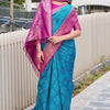 Nemesis Firozi Soft Banarasi Silk Saree With Moiety Blouse Piece