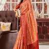 Exceptional Red Digital Printed Satin Silk Saree With Classic Blouse Piece
