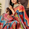 Attractive Multicolor Digital Printed Satin Silk Saree With Amazing Blouse Piece