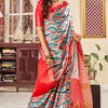 Blissful Grey Digital Printed Satin Silk Saree With Exquisite Blouse Piece