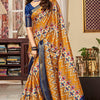 Flameboyant Mustard Digital Printed Satin Silk Saree With Traditional Blouse Piece