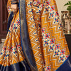 Flameboyant Mustard Digital Printed Satin Silk Saree With Traditional Blouse Piece