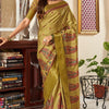 Susurrous Mehndi Digital Printed Satin Silk Saree With Snappy Blouse Piece