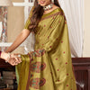 Susurrous Mehndi Digital Printed Satin Silk Saree With Snappy Blouse Piece