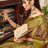 Susurrous Mehndi Digital Printed Satin Silk Saree With Snappy Blouse Piece