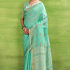Rhapsodic Turquoise Cotton Silk Saree With Hypnotic Blouse Piece