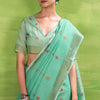 Rhapsodic Turquoise Cotton Silk Saree With Hypnotic Blouse Piece