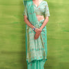 Rhapsodic Turquoise Cotton Silk Saree With Hypnotic Blouse Piece