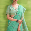 Rhapsodic Turquoise Cotton Silk Saree With Hypnotic Blouse Piece