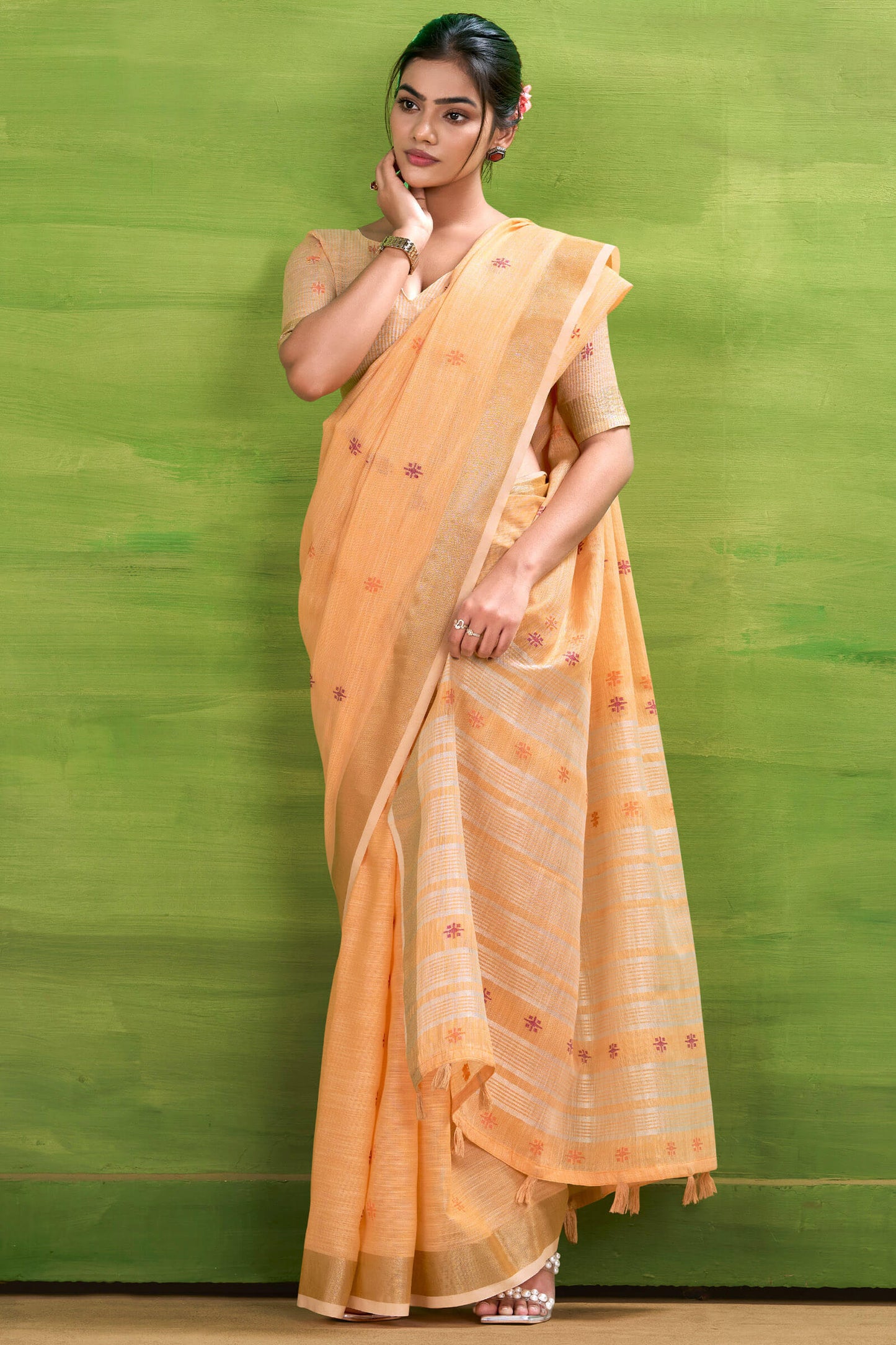 Seraphic Orange Cotton Silk Saree With Alluring Blouse Piece