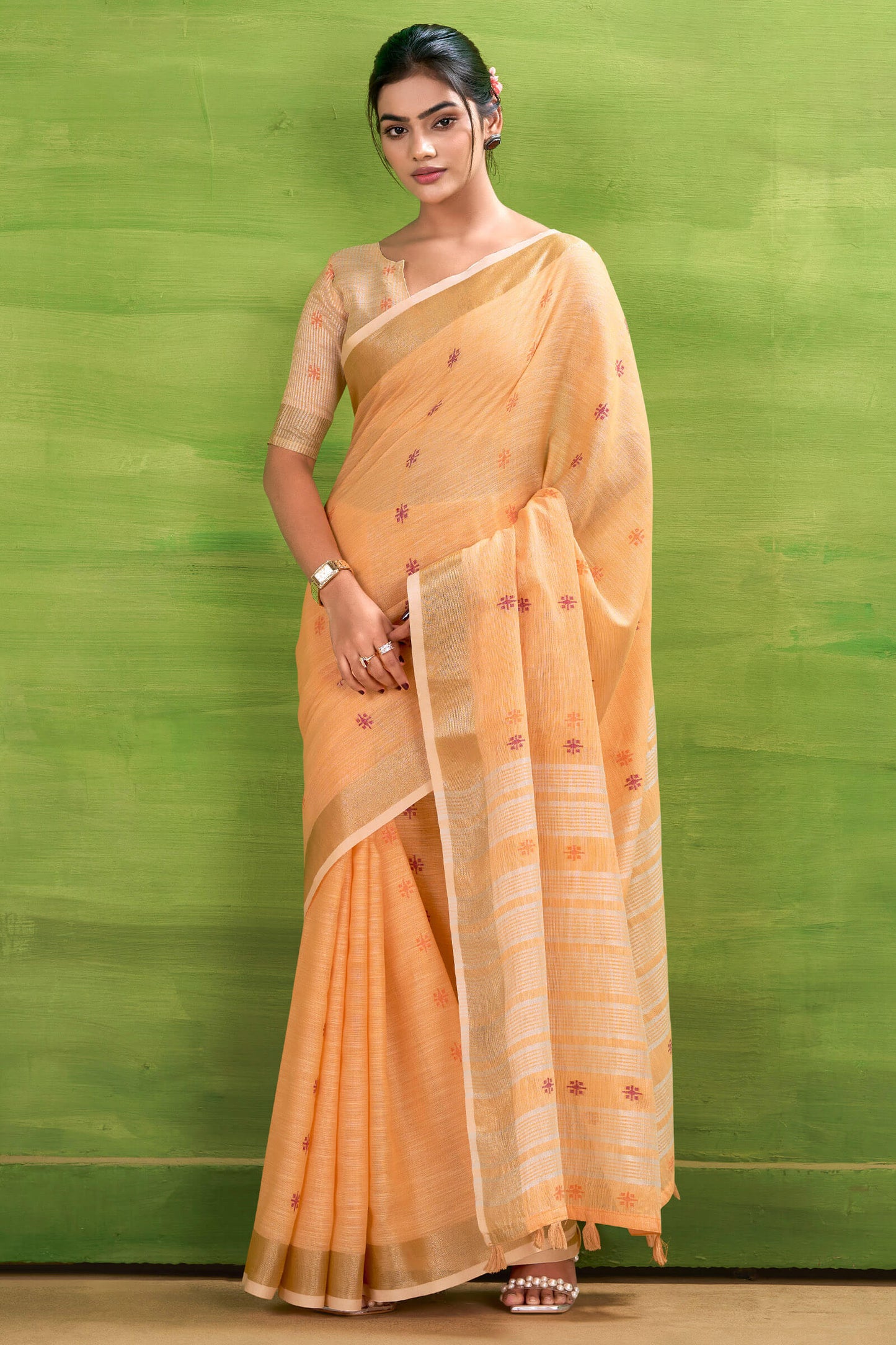 Seraphic Orange Cotton Silk Saree With Alluring Blouse Piece