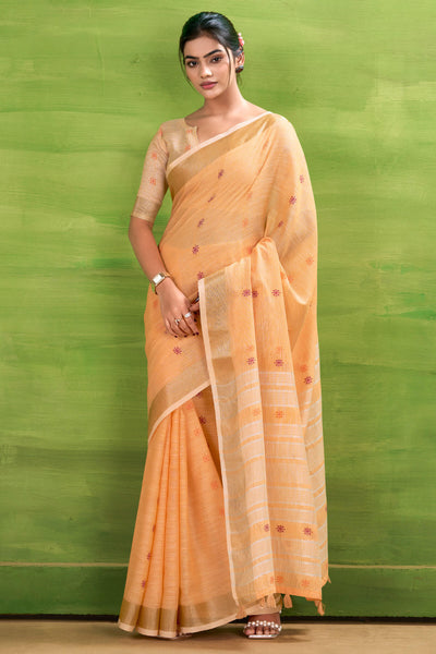 Seraphic Orange Cotton Silk Saree With Alluring Blouse Piece