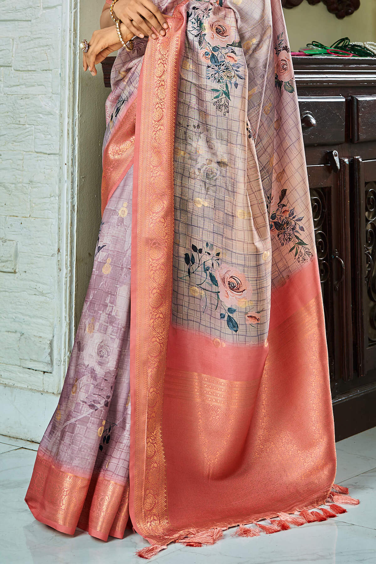 Elegant Grey Digital Printed Soft Silk Saree With Piquant Blouse Piece