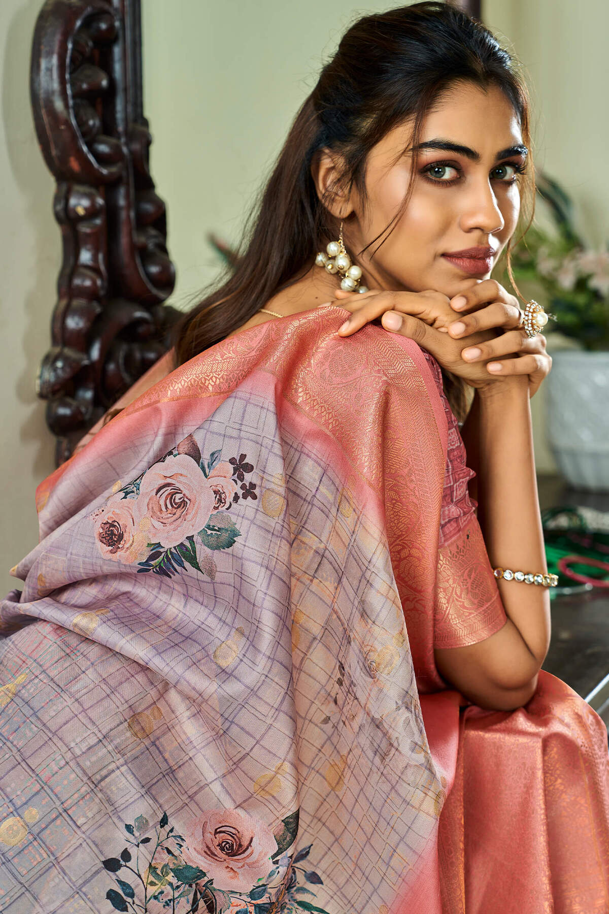 Elegant Grey Digital Printed Soft Silk Saree With Piquant Blouse Piece