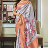 Enthralling Silver Digital Printed Soft Silk Saree With Exceptional Blouse Piece