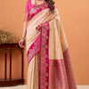 Prettiest Beige Banarasi Satin Silk Saree With Winsome Blouse