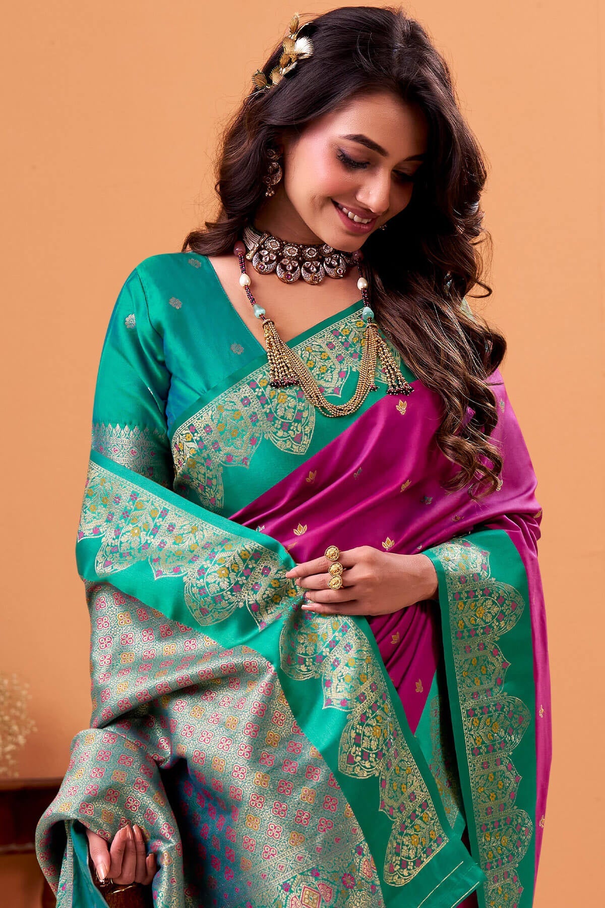 Trendy Magenta Banarasi Satin Silk Saree With Twirling Blouse