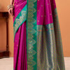 Trendy Magenta Banarasi Satin Silk Saree With Twirling Blouse