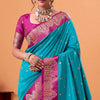 Beauteous Firozi Banarasi Satin Silk Saree With Surpassing Blouse
