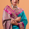 Beauteous Firozi Banarasi Satin Silk Saree With Surpassing Blouse