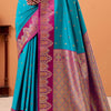 Beauteous Firozi Banarasi Satin Silk Saree With Surpassing Blouse